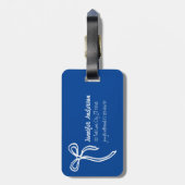 Bow-bagagelabel | Bewerkbare blauwe achtergrond Bagagelabel (Achterkant verticaal)