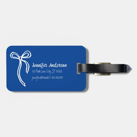 Bow-bagagelabel | Bewerkbare blauwe achtergrond Bagagelabel (Achterkant horizontaal)