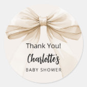 Bow beige crème dank u Baby shower Ronde Sticker (Voorkant)