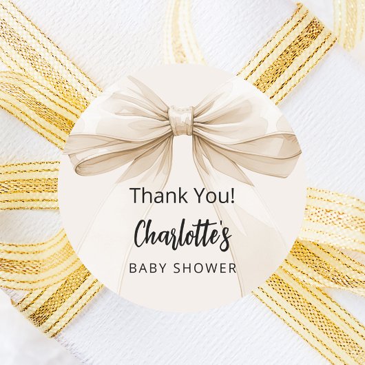Bow beige crème dank u Baby shower Ronde Sticker