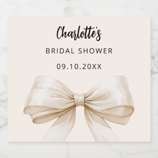 Bow beige crème elegant Vrijgezellenfeest Sparkling Wijnetiket (Enkel label)