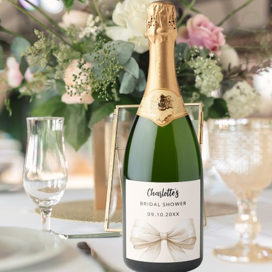 Bow beige crème elegant Vrijgezellenfeest Sparkling Wijnetiket