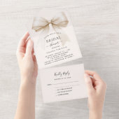 Bow beige crème Vrijgezellenfeest rsvp All In One Uitnodiging (Afscheurbaar)