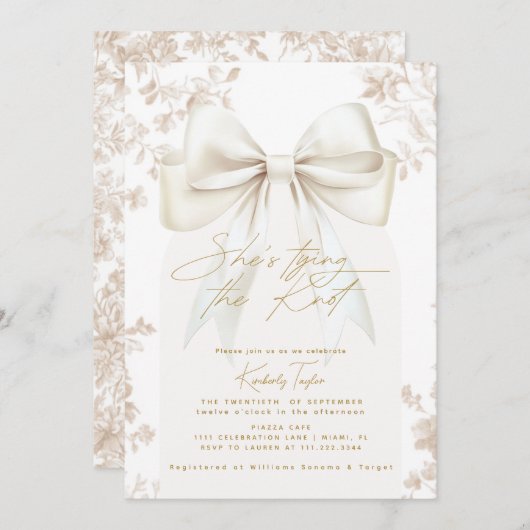 Bow Beige Toile Ze bindt het knoop Vrijgezellenfee Kaart (Voorkant / Achterkant)