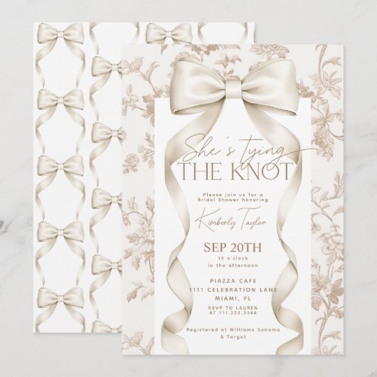 Bow Beige Toile Ze bindt het knoop Vrijgezellenfee Kaart (Voorkant / Achterkant)