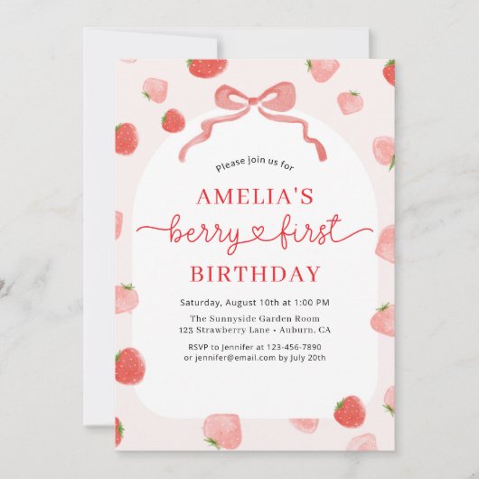 Bow Berry 1e eerste verjaardag foto Red Girl's Kaart (Voorkant)