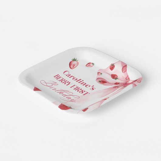 Bow Berry Eerste Aardbei Verjaardag Papier Borden Papieren Bordje (Gebogen)