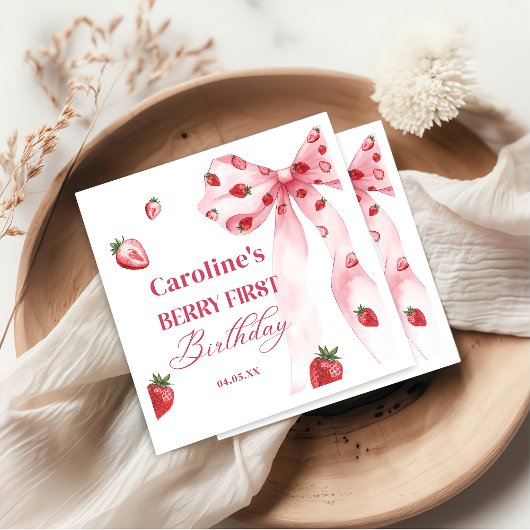 Bow Berry Eerste Aardbei Verjaardag servetten