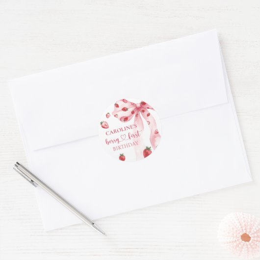 Bow Berry Eerste Aardbei Verjaardag Sticker (Envelop)