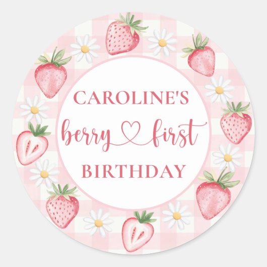 Bow Berry Eerste Aardbei Verjaardag Sticker (Voorkant)