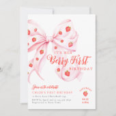 Bow Berry First Birthday Invitation Kaart (Voorkant)