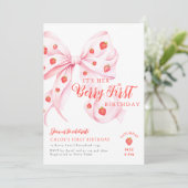 Bow Berry First Birthday Invitation Kaart (Staand voorkant)