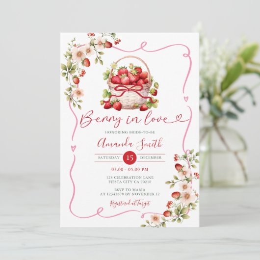 Bow Berry verliefd op aardbeien Vrijgezellenfeest  Kaart (Staand voorkant)