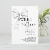 Bow Black White Modern Elegant Simple Sweet 16 Kaart (Staand voorkant)