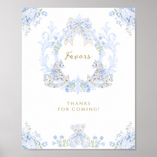 Bow Bloemen Teddy Bear Crest Boy Baby shower Favor Poster (Voorkant)