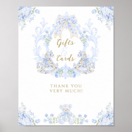 Bow Bloemen Teddybeer Crest Boy Baby shower Gesche Poster (Voorkant)
