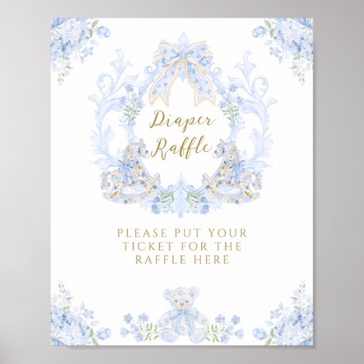 Bow Bloemen Teddybeer Crest Boy Baby shower Luier Poster (Voorkant)