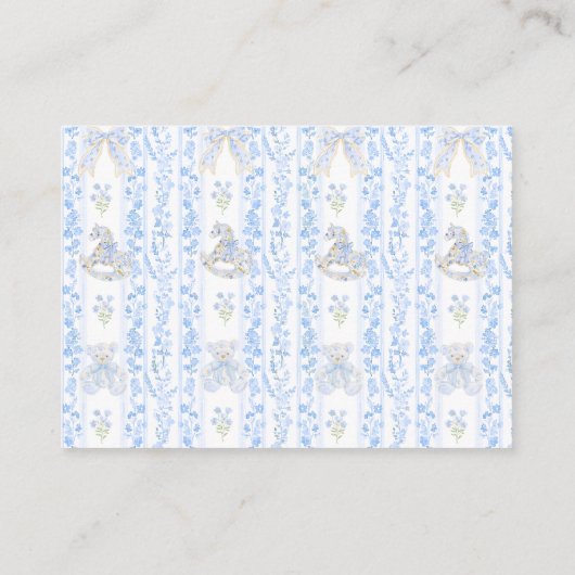 Bow Bloemen Teddybeer Toile Boy Baby shower Luier Informatiekaartje (Achterkant)