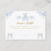 Bow Bloemen Teddybeer Toile Boy Baby shower Luier Informatiekaartje (Voorkant)