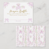 Bow Bloemen Teddybeer Toile Meisje Douche Luier Informatiekaartje (Voorkant / Achterkant)
