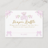 Bow Bloemen Teddybeer Toile Meisje Douche Luier Informatiekaartje (Voorkant)