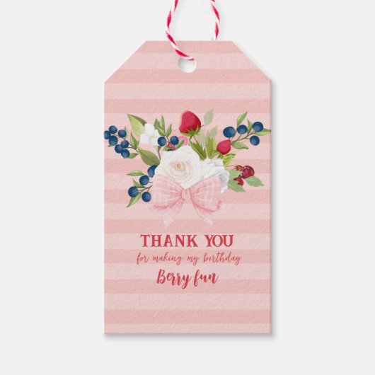 Bow bloemenaardbei Verjaardag Berry First Favour Cadeaulabel (Voorkant)