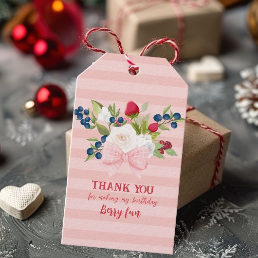 Bow bloemenaardbei Verjaardag Berry First Favour Cadeaulabel