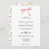 Bow bloemenelegante trendy bruiloft uitnodiging (Voorkant / Achterkant)