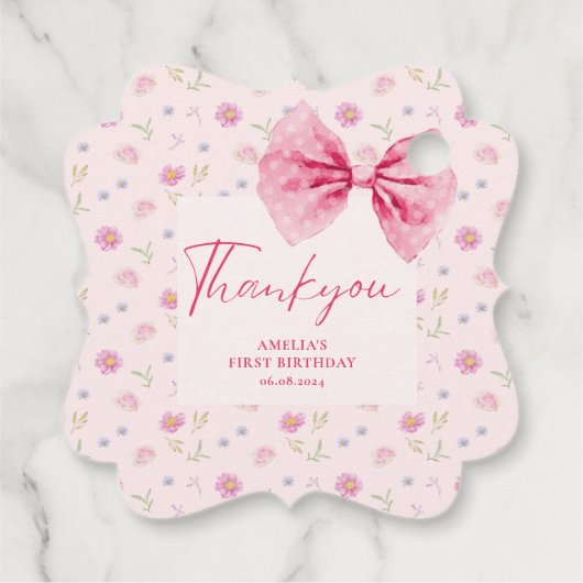 Bow bloemenkleine miss Onederful verjaardag gunst Bedankjes Labels (Achterkant)