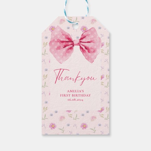 Bow bloemenkleine miss Onederful verjaardag gunst Cadeaulabel (Achterkant)