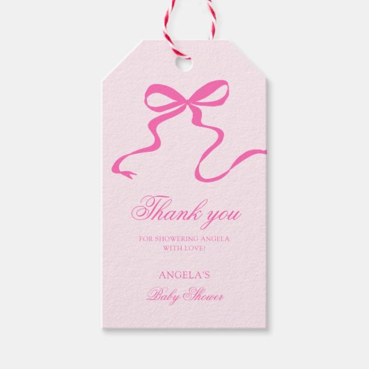 Bow Blue Baby shower voorkeurtag Cadeaulabel (Voorkant)