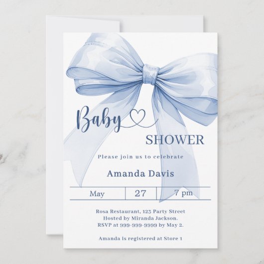 Bow blue boy Baby Shower Kaart (Voorkant)