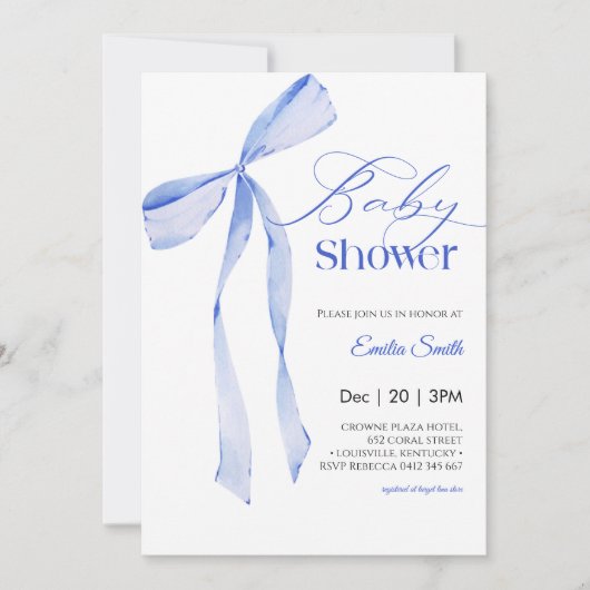 Bow Blue boy Baby shower Kaart (Voorkant)