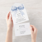 Bow blue boy Baby shower rsvp All In One Uitnodiging (Afscheurbaar)