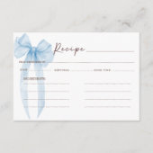 Bow Blue Bruidsfeest Recept Informatiekaartje (Voorkant)