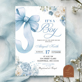 Bow Blue Coquette Boy Baby shower Uitnodiging
