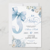 Bow Blue Coquette Spaans Es Nino Baby shower Kaart (Voorkant)