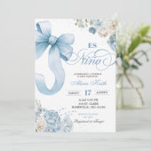 Bow Blue Coquette Spaans Es Nino Baby shower Kaart (Staand voorkant)