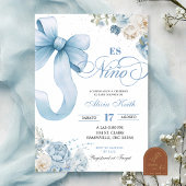 Bow Blue Coquette Spaans Es Nino Baby shower Kaart