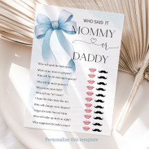 Bow Blue Mama of Daddy Baby shower Game Kaart