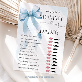 Bow Blue Mama of Daddy Baby shower Game Kaart