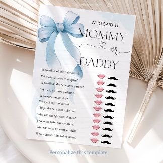 Bow Blue Mama of Daddy Baby shower Game Kaart