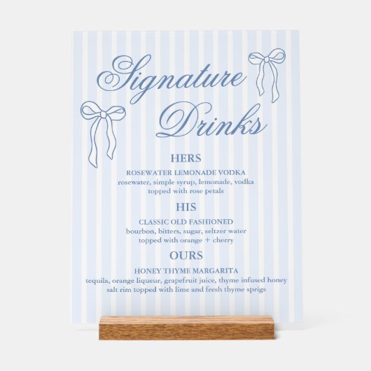 Bow Blue Wedding Signature Drink cocktails Acryl Bord (Voorkant)