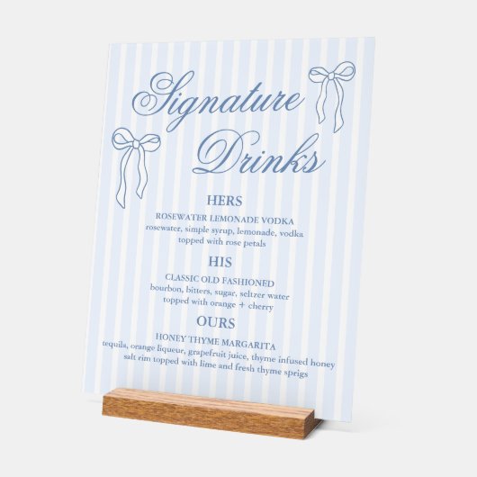Bow Blue Wedding Signature Drink cocktails Acryl Bord (Hoek)