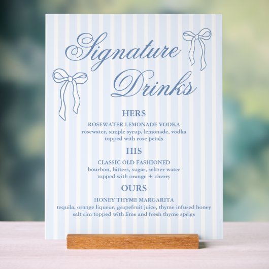Bow Blue Wedding Signature Drink cocktails Acryl Bord (Neutraal)