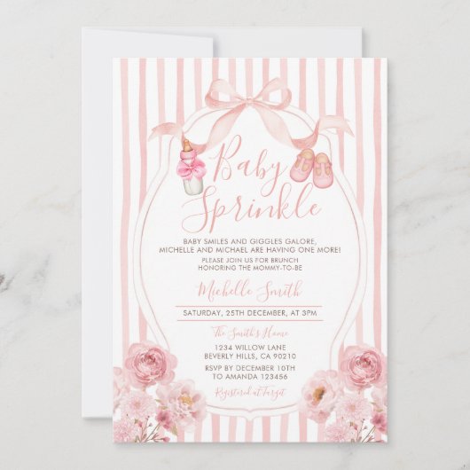 Bow Blush Pink Baby Sprinkle Pumpkin Baby shower Kaart (Voorkant)