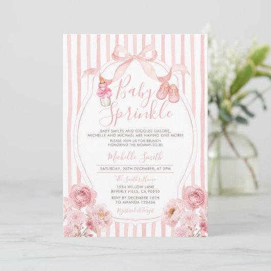 Bow Blush Pink Baby Sprinkle Pumpkin Baby shower Kaart (Staand voorkant)