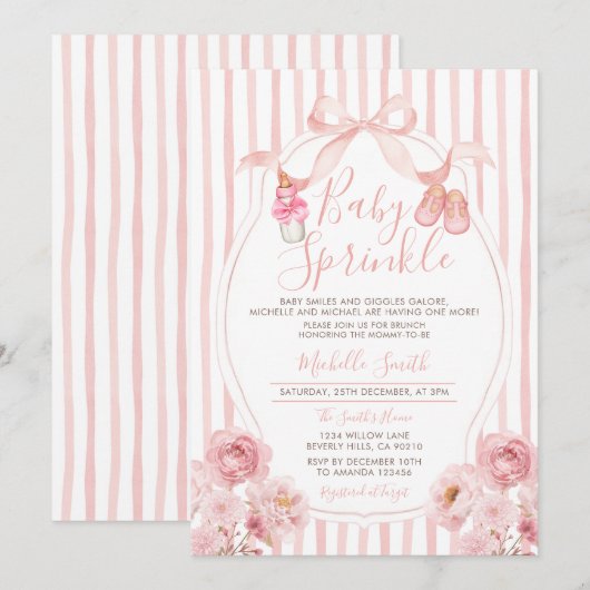 Bow Blush Pink Baby Sprinkle Pumpkin Baby shower Kaart (Voorkant / Achterkant)