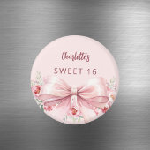 Bow blush pink flowers roses Sweet 16 Magneet