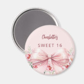 Bow blush pink flowers roses Sweet 16 Magneet (Voorkant / Achterkant)